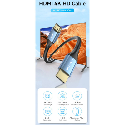 Кабель мультимедійний HDMI to HDMI 5.0m V2.0 4K 60Hz Aluminum Alloy Blue Vention (ALHSJ)