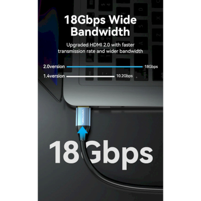 Кабель мультимедійний HDMI to HDMI 10.0m V2.0 4K 60Hz Aluminum Alloy Blue Vention (ALHSL)