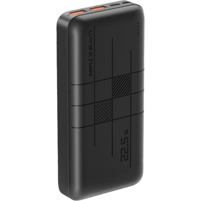 Батарея універсальна XO 20000mAh, PD/20W, QC3.0/22.5W, Input(Type-C,MicroUSB), Output(2*USB,Type-C), Black (PR188_Black)