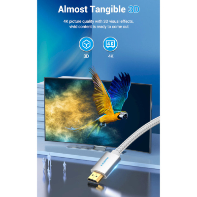 Кабель мультимедійний HDMI to HDMI 15.0m V2.0 4K Silver Metal Type Vention (AABIN)