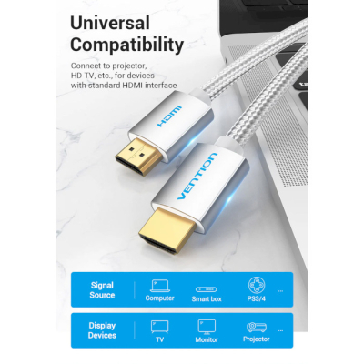 Кабель мультимедійний HDMI to HDMI 15.0m V2.0 4K Silver Metal Type Vention (AABIN)