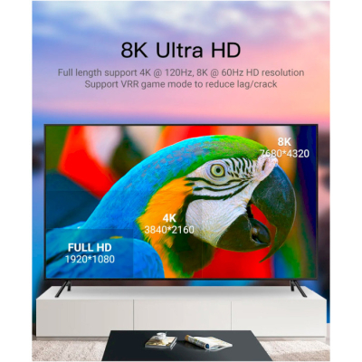 Кабель мультимедійний HDMI to HDMI 15.0m V2.1 Optical 8K 60Hz 48Gbps Dolby 7.1 TPE Black Metal Type Vention (AAZBN)