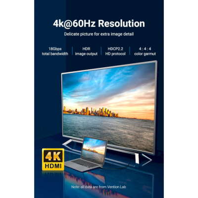 Кабель мультимедійний HDMI to HDMI 30.0m V2.0 Optical 4K 60Hz 18Gbps Dolby 7.1 PVC Black Zinc Alloy Vention (ALABT)
