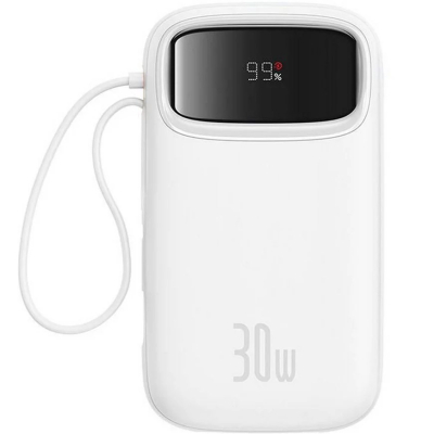 Батарея універсальна Baseus QPow2 20000mAh 30W, with 2*Type-C Cable, White (P10055009213-00)