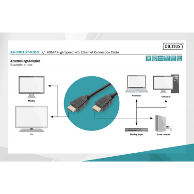 Кабель мультимедійний HDMI to HDMI 1.0m UHD 4K Digitus (AK-330107-010-S)