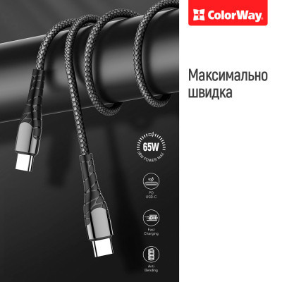 Дата кабель USB-C to USB-C 2.0m PD Fast Charging 65W 3A grey ColorWay (CW-CBPDCC039-GR)