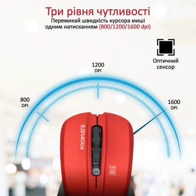 Мишка Promate Contour Wireless Red (contour.red)