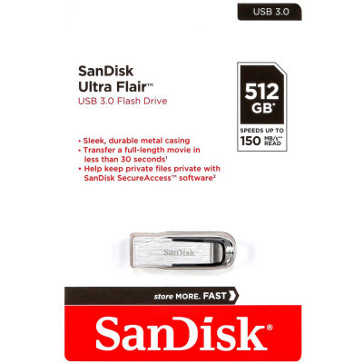 USB флеш накопичувач SanDisk 512GB Ultra Flair Silver-Black USB 3.0 (SDCZ73-512G-G46)
