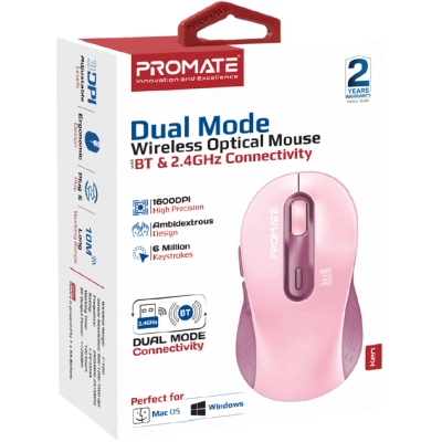 Мишка Promate Ken Wireless/Bluetooth Pink (ken.pink)