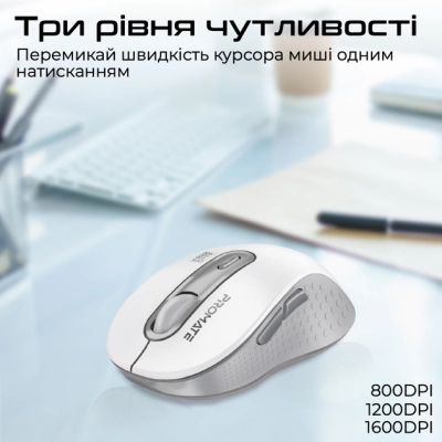 Мишка Promate Ken Wireless/Bluetooth White (ken.white)