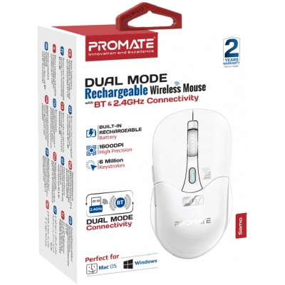 Мишка Promate Samo Wireless/Bluetooth White (samo.white)