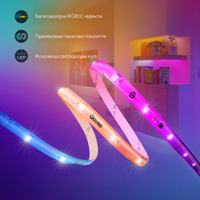 Світлодіодна стрічка Govee RGBIC Basic Wi-Fi + Bluetooth LED Strip Light With Protective Coating 5м Білий (H619A3D1)