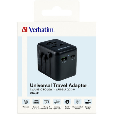 Зарядний пристрій Verbatim UTA-02 PD20W (USB-A /USB-C) (49544)