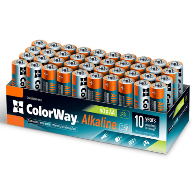 Батарейка ColorWay AA LR6 Alkaline Power (лужні) * 40 colour box (CW-BALR06-40CB)