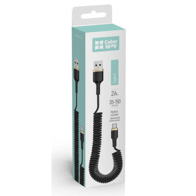 Дата кабель USB 2.0 AM to Type-C 1.0m spiral black ColorWay (CW-CBUC051-BK)