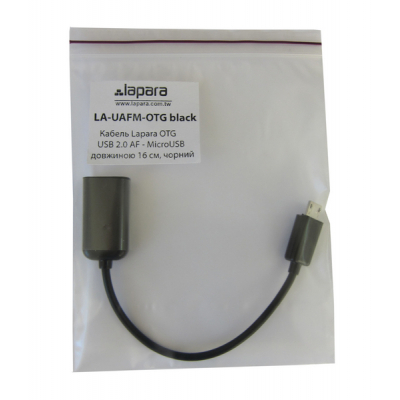 Дата кабель OTG USB 2.0 AF to Micro 5P 0.16m Lapara (LA-UAFM-OTG black)
