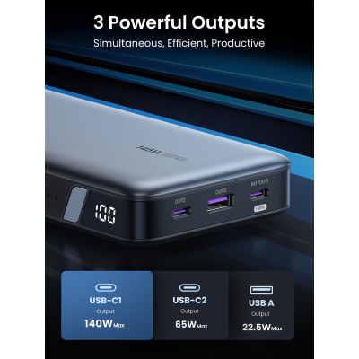 Батарея універсальна Ugreen 25000mAh 145W Two-way PD 3.1 grey (PB205)