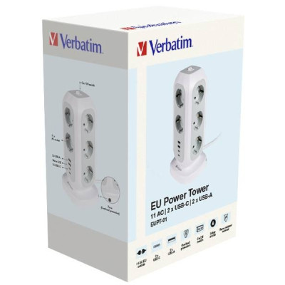 Мережевий фільтр живлення Verbatim 11 розеток, 2 x USB-C та 2 x USB-A (49547)