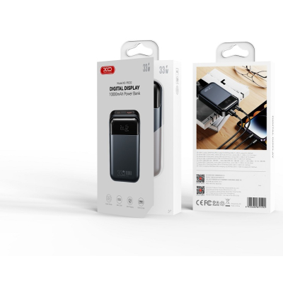 Батарея універсальна XO 10000mAh, PD/30W, QC/22.5W, PPS/33W, black (PR232_Black)