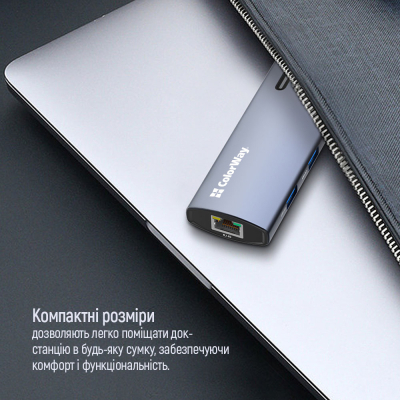 Порт-реплікатор ColorWay Docking Station USB-C 6-в-1 Type C PD 100W/USB3.0х3/HDMI 4К/RJ45 (CW-HUB02)