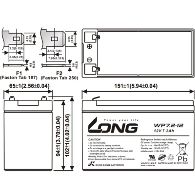 Батарея до ДБЖ Long 12В 7.2 Ач (WP7.2-12) (WP7.2-12A)