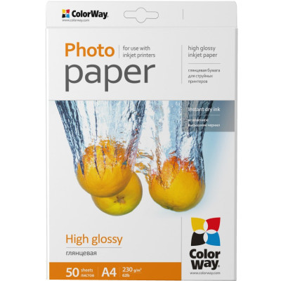 Фотопапір ColorWay A4 230г Glossy 50c (PG230050A4)