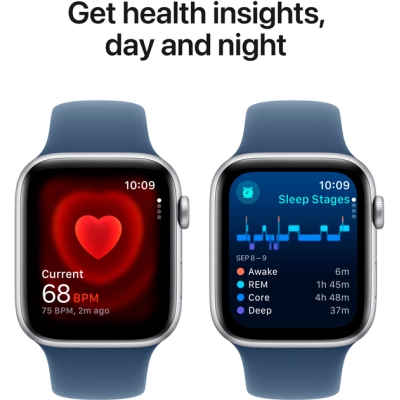 Смарт-годинник Apple Watch SE 2024 GPS 44mm Silver Aluminium Case with Denim Sport Band - S/M (MXEQ3QH/A)