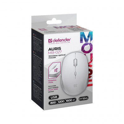 Мишка Defender Auris MB-027 Silent Wireless White (52028)