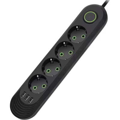 Мережевий фільтр живлення Voltronic F04U, 4роз EU, 3*USB Black (F04U-Black)