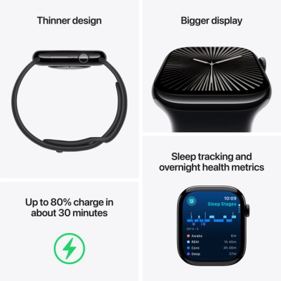 Смарт-годинник Apple Watch Series 10 GPS 42mm Jet Black Aluminium Case with Black Sport Band - M/L (MWWF3QH/A)