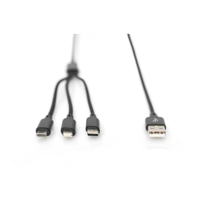 Дата кабель USB 2.0 AM to Lightning + Micro 5P + Type-C 1.0m charge only Digitus (AK-300160-010-S)