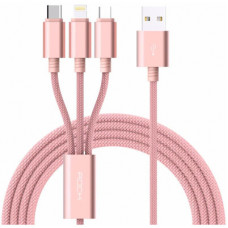 Дата кабель USB 2.0 AM to Lightning + Micro 5P + Type-C 1.2m Rose Gold Rock (RCB0436-Rose Gold)