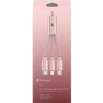 Дата кабель USB 2.0 AM to Lightning + Micro 5P + Type-C 1.2m Rose Gold Rock (RCB0436-Rose Gold)