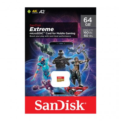 Карта пам'яті SanDisk 64GB microSDXC UHS-I U3 V30 A2 Extreme (SDSQXAH-064G-GN6GN)