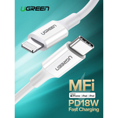 Дата кабель USB-C to Lightning 2.0m US1713A Nickel Plating ABS Shell White Ugreen (60749)