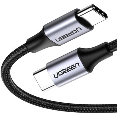 Дата кабель USB-C to USB-C 2.0m US261 18W Round Cable Nickel Plating Aluminum Shell Black Ugreen (50152)