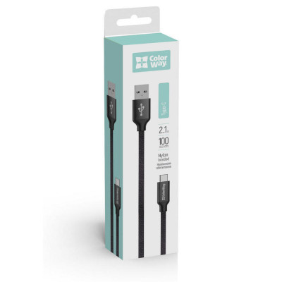 Дата кабель USB 2.0 AM to Type-C 1.0m 2.1А black ColorWay (CW-CBUC003-BK)