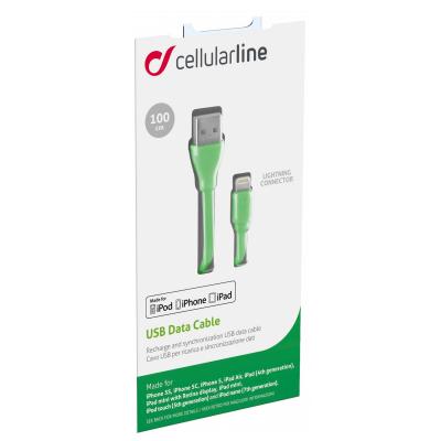 Дата кабель USB 2.0 AM to Lightning 1.0m green Cellularline (USBDATACFLMFIIPH5G)