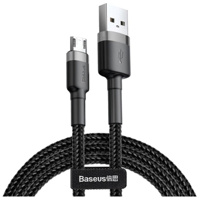 Дата кабель USB 2.0 AM to Micro 5P 0.5m Cafule 2.4A Black-Grey Baseus (CAMKLF-AG1)