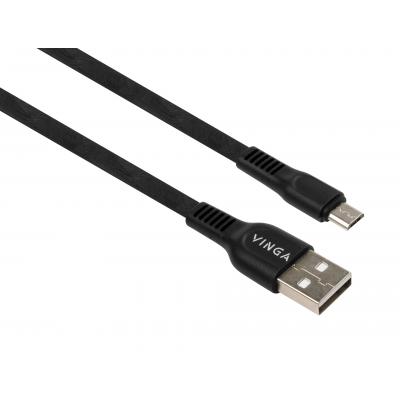 Дата кабель USB 2.0 AM to Micro 5P 1.0m flat art TPE back Vinga (VCPDCMFTPE1BK)