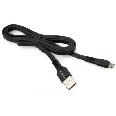 Дата кабель USB 2.0 AM to Micro 5P 1.0m flat art TPE back Vinga (VCPDCMFTPE1BK)