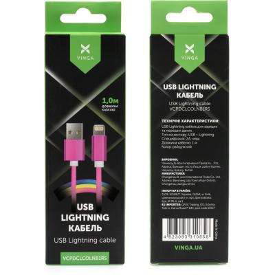 Дата кабель USB 2.0 AM to Lightning 1.0m rainbow nylon Vinga (VCPDCLCOLNB1RS)