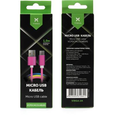 Дата кабель USB 2.0 AM to Micro 5P 1.0m rainbow nylon Vinga (VCPDCMCOLNB1RS)