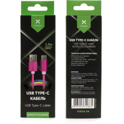 Дата кабель USB 2.0 AM to Type-C 1.0m rainbow nylon Vinga (VCPDCTCCOLNB1RS)