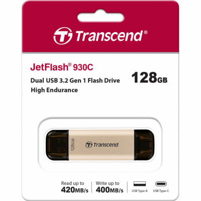 USB флеш накопичувач Transcend 128GB JetFlash 930 Gold-Black USB 3.2/Type-C (TS128GJF930C)