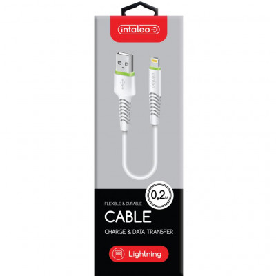 Дата кабель USB 2.0 AM to Lightning 0.2m CBFLEXL0 white Intaleo (1283126487439)
