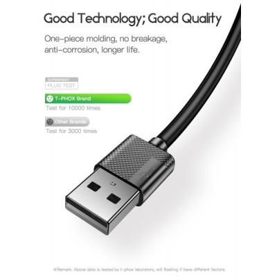 Дата кабель USB 2.0 AM to Micro 5P 0.3m Nets T-M801 Black T-Phox (T-M801 Black)