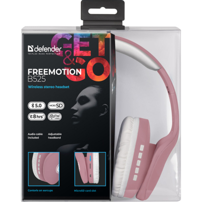 Навушники Defender FreeMotion B525 Bluetooth Pink-White (63528)