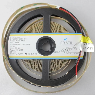 Світлодіодна стрічка LED-STIL 3000K 14,4 Вт/м 2835 120 діодів IP33 12 Вольт 1400 lm (DFN2835-120B3-IP33)