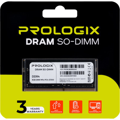 Модуль пам'яті для ноутбука SoDIMM DDR4 8GB 2666 MHz Prologix (PRO8GB2666D4S)